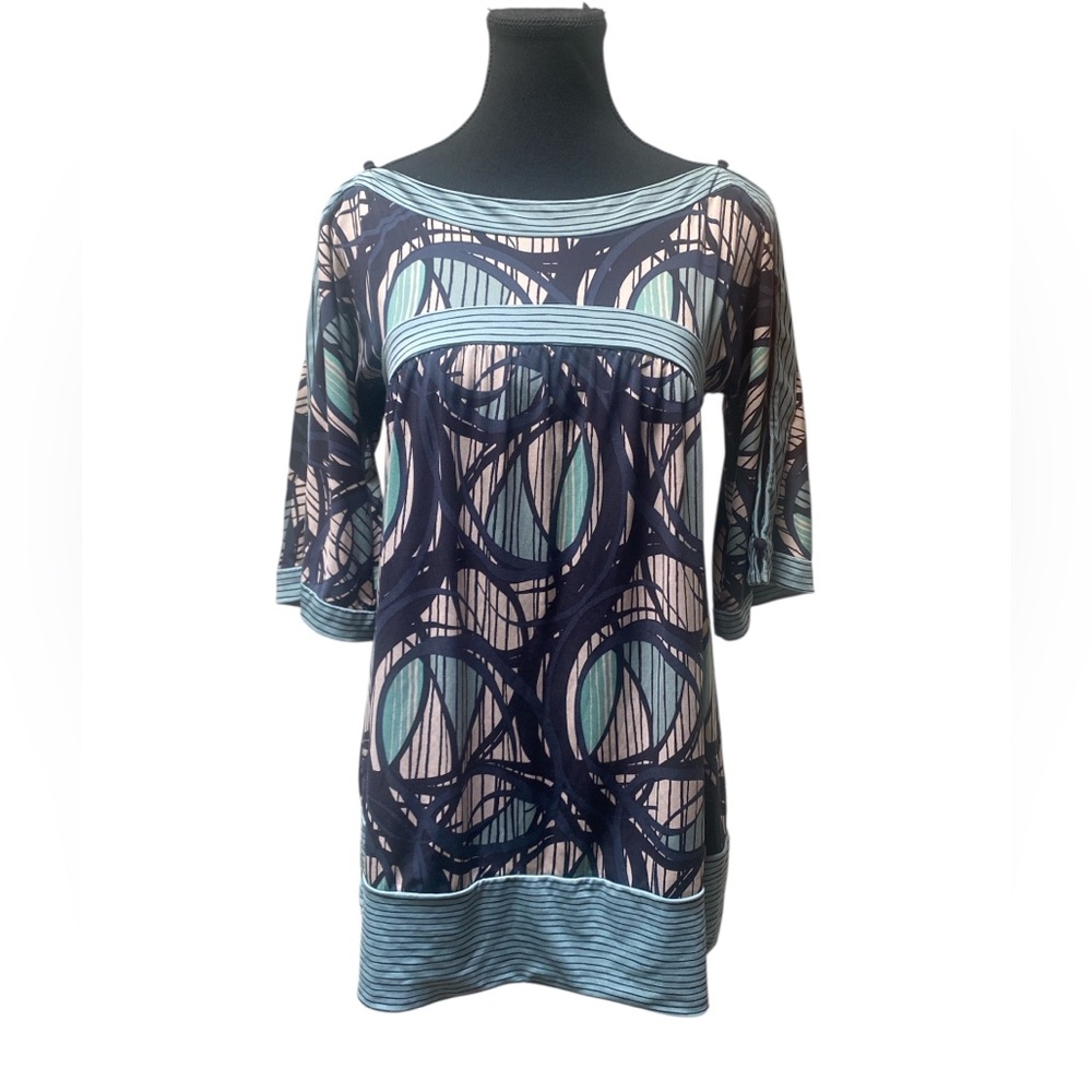BCBGMaxAzria Abstract Blue and Cream Tunic GUC S